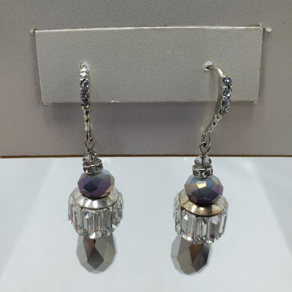 ALI KHAN grey faceted drop with rhinestones fish hook earring with gift box - Picture 3 of 7